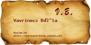 Vavrinecz Béla névjegykártya